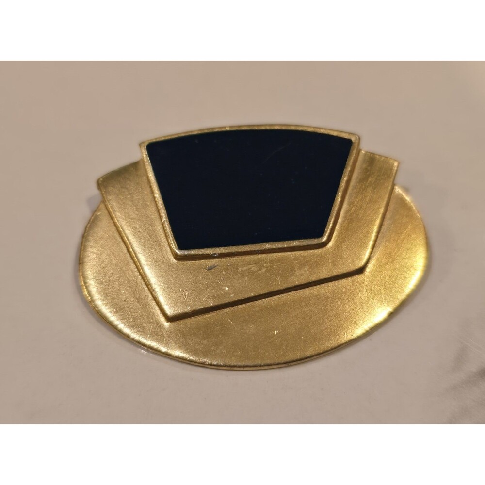 Gold Tone Navy Blue Enamel Geometric Brooch Pin Retro Statement Jewelry 1423